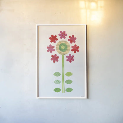 Flower Power III by Melissa Averinos. shown as a paper print in a white frame. Available as a archival giclee rolled canvas, fine art paper, or poster print. SKU 34030h.