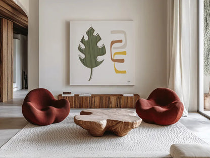 Good Nature I by Melissa Averinos. Shown as extra-large giant wall art in a modern living room. Available as an archival giclee rolled canvas, fine art paper, or poster print. SKU 57300a.