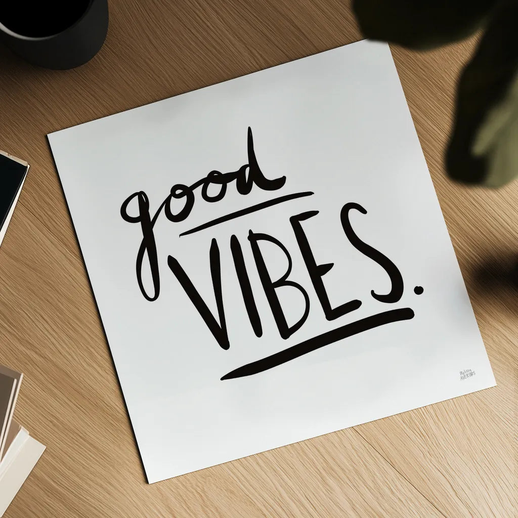 Good Vibes by Melissa Averinos. Shown as a detailed flat fine art print, highlighting archival giclee quality. Available as an archival giclee rolled canvas, fine art paper, or poster print. SKU 64427a.