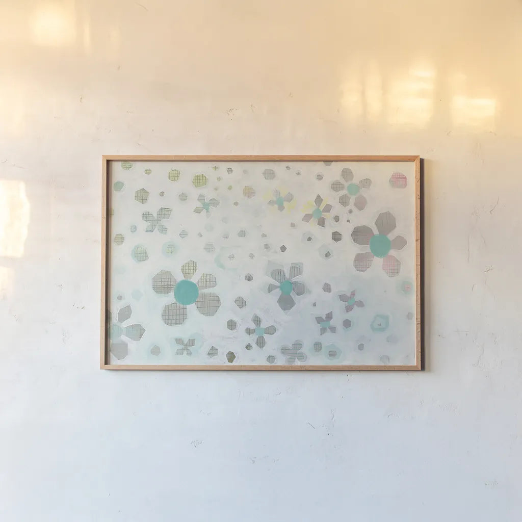 Graph Blooms by Melissa Averinos. shown as a paper print in a natural frame. Available as a archival giclee rolled canvas, fine art paper, or poster print. SKU 25662i.