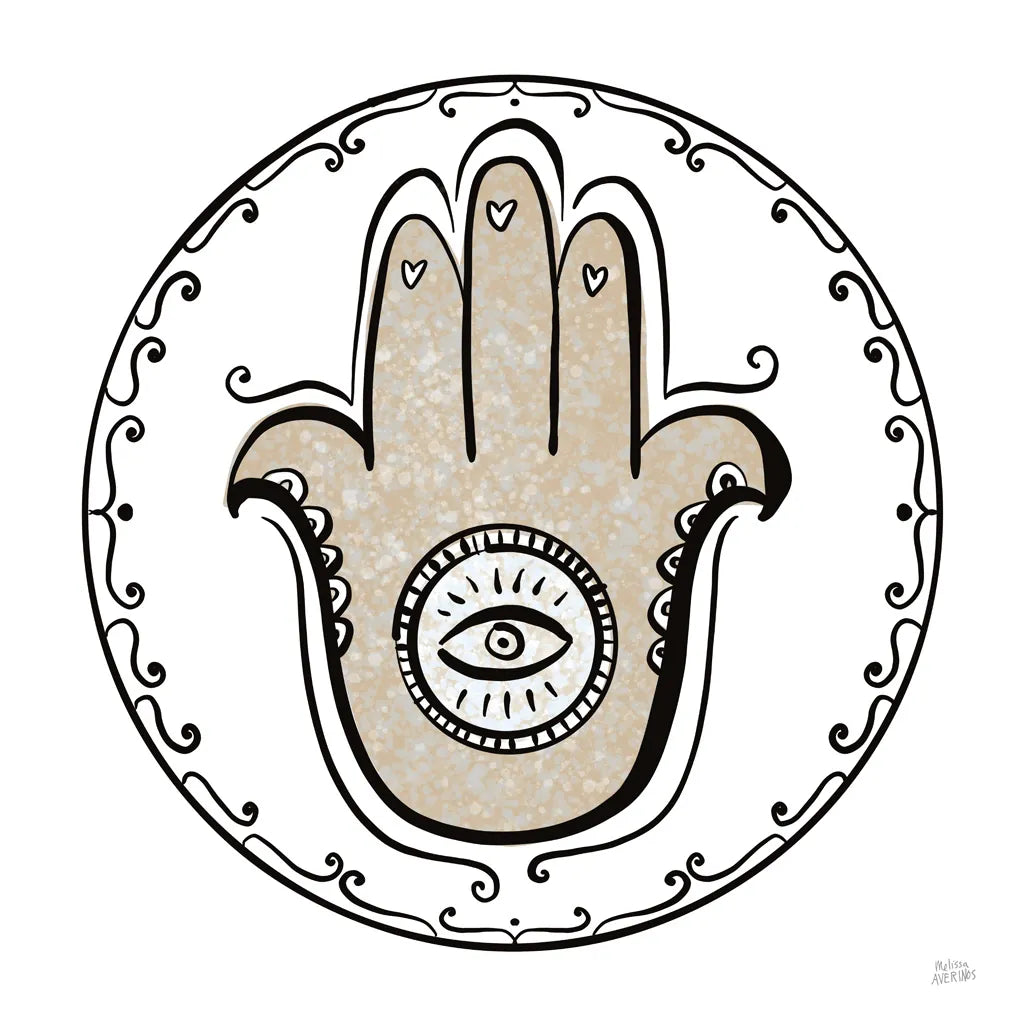 Graphic Hamsa by Melissa Averinos. SKU 64430a. Archival Giclee Fine art print for wall decor.