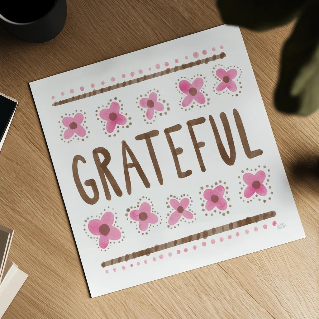 Grateful by Melissa Averinos. Shown as a detailed flat fine art print, highlighting archival giclee quality. Available as an archival giclee rolled canvas, fine art paper, or poster print. SKU 59981a.