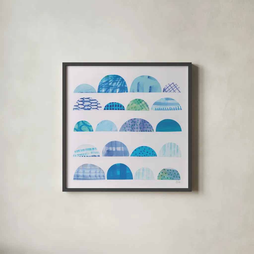 Half Moon Abstract I by Melissa Averinos. Shown in a sleek black glass frame for a contemporary gallery look. Available as an archival giclee rolled canvas, fine art paper, or poster print. SKU 32875a.