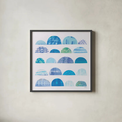 Half Moon Abstract I by Melissa Averinos. Shown in a sleek black glass frame for a contemporary gallery look. Available as an archival giclee rolled canvas, fine art paper, or poster print. SKU 32875a.