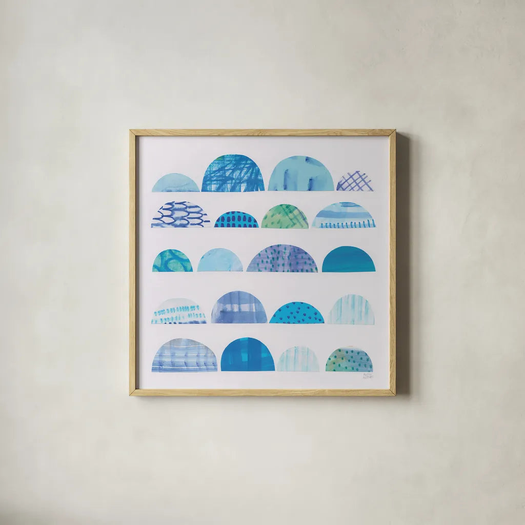 Half Moon Abstract I by Melissa Averinos. Shown in a natural wood glass frame for a timeless modern aesthetic. Available as an archival giclee rolled canvas, fine art paper, or poster print. SKU 32875a.