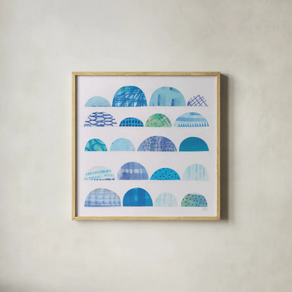 Half Moon Abstract I by Melissa Averinos. Shown in a natural wood glass frame for a timeless modern aesthetic. Available as an archival giclee rolled canvas, fine art paper, or poster print. SKU 32875a.