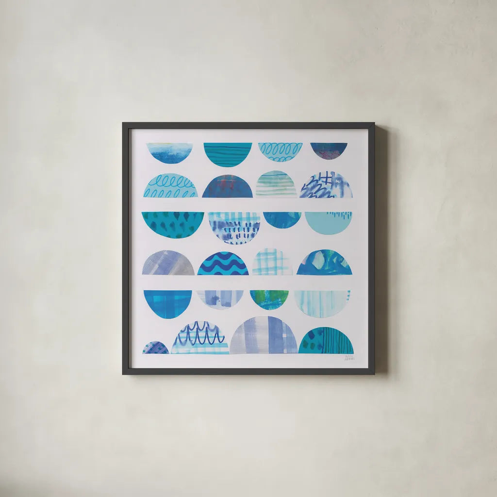 Half Moon Abstract II by Melissa Averinos. Shown in a sleek black glass frame for a contemporary gallery look. Available as an archival giclee rolled canvas, fine art paper, or poster print. SKU 32876a.