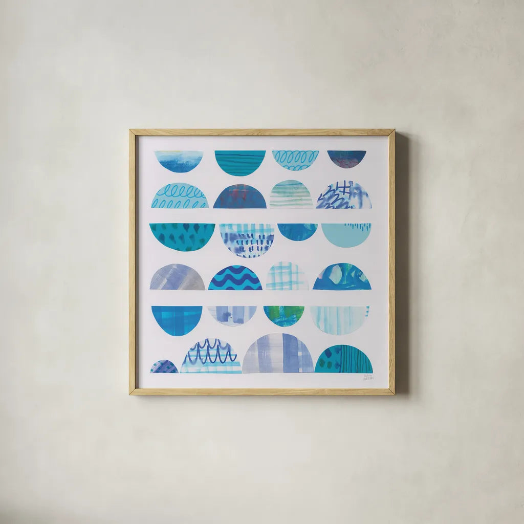 Half Moon Abstract II by Melissa Averinos. Shown in a natural wood glass frame for a timeless modern aesthetic. Available as an archival giclee rolled canvas, fine art paper, or poster print. SKU 32876a.