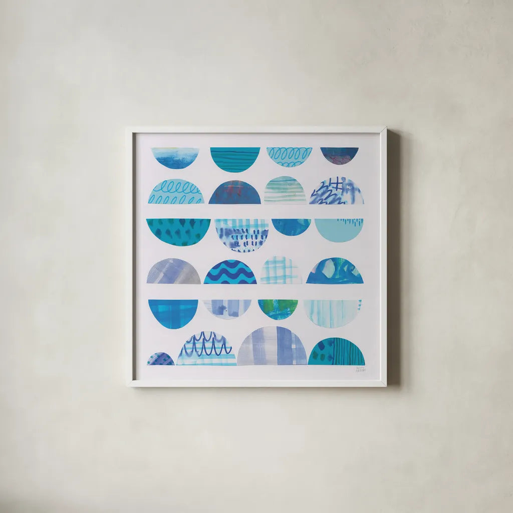 Half Moon Abstract II by Melissa Averinos. Shown in a crisp white glass frame for a clean and minimalist style. Available as an archival giclee rolled canvas, fine art paper, or poster print. SKU 32876a.