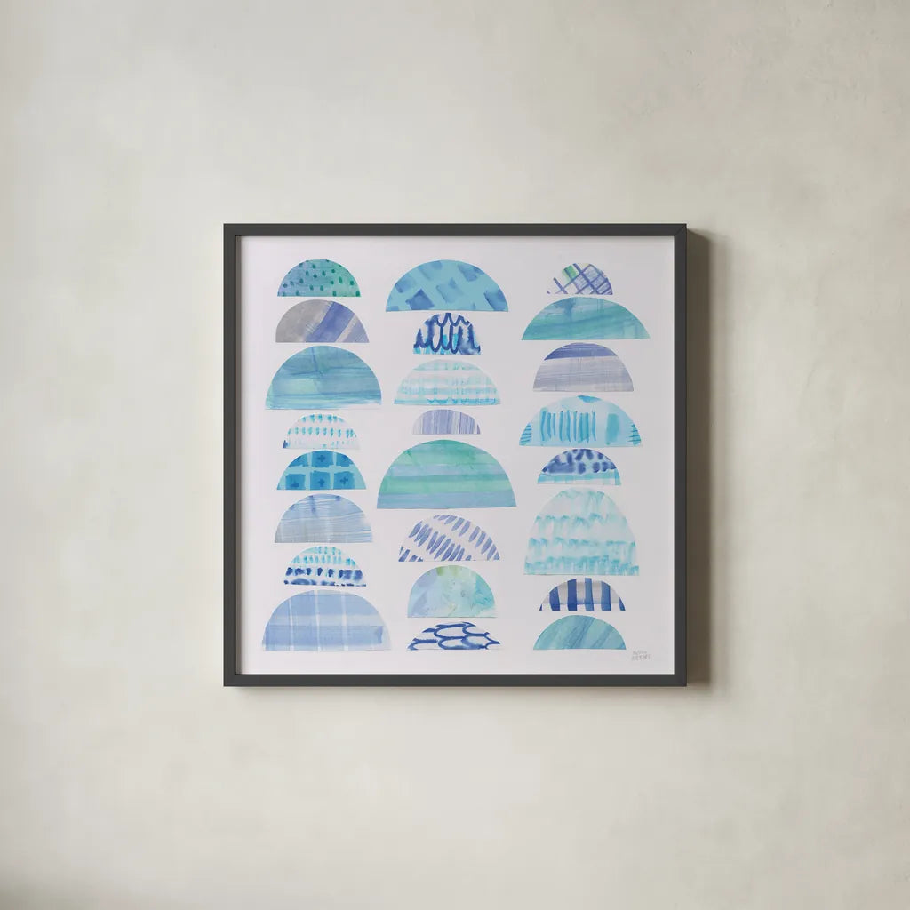 Half Moon Abstract III by Melissa Averinos. Shown in a sleek black glass frame for a contemporary gallery look. Available as an archival giclee rolled canvas, fine art paper, or poster print. SKU 32877a.