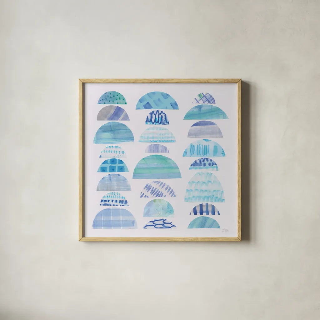 Half Moon Abstract III by Melissa Averinos. Shown in a natural wood glass frame for a timeless modern aesthetic. Available as an archival giclee rolled canvas, fine art paper, or poster print. SKU 32877a.