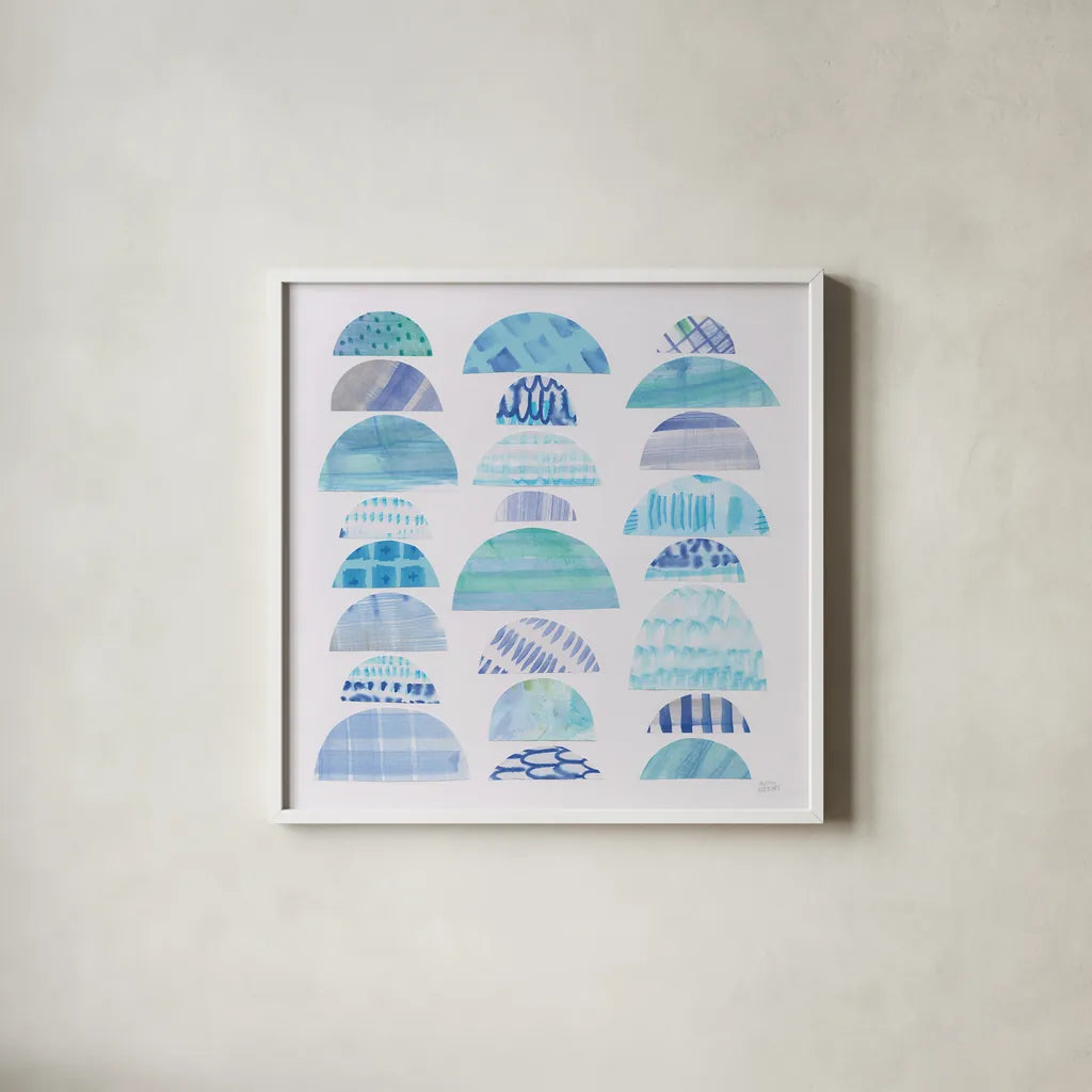 Half Moon Abstract III by Melissa Averinos. Shown in a crisp white glass frame for a clean and minimalist style. Available as an archival giclee rolled canvas, fine art paper, or poster print. SKU 32877a.