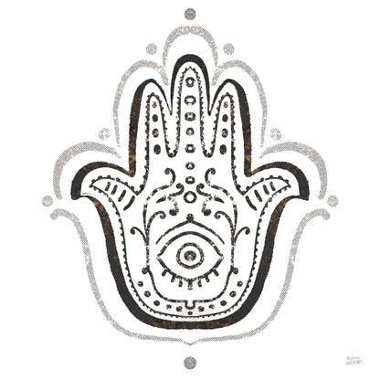 Hamsa Amulet in Black by Melissa Averinos. SKU 64429a. Archival Giclee Fine art print for wall decor.