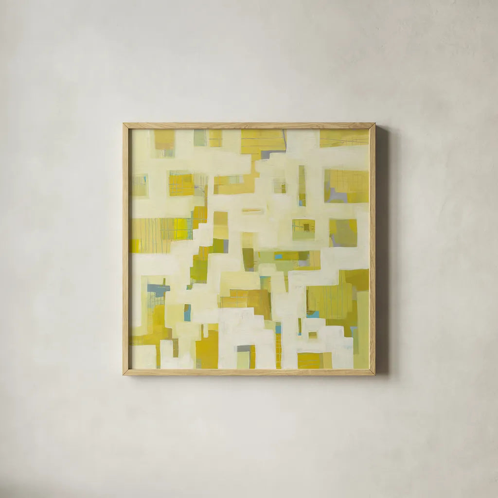 Harbor Windows III by Melissa Averinos. Shown in a natural wood glass frame for a timeless modern aesthetic. Available as an archival giclee rolled canvas, fine art paper, or poster print. SKU 24992a.