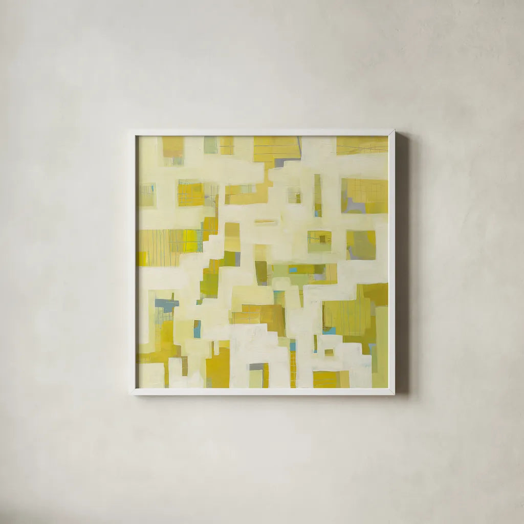 Harbor Windows III by Melissa Averinos. Shown in a crisp white glass frame for a clean and minimalist style. Available as an archival giclee rolled canvas, fine art paper, or poster print. SKU 24992a.