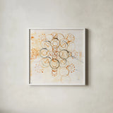 Henna Mandala I by Melissa Averinos. Shown in a crisp white glass frame for a clean and minimalist style. Available as an archival giclee rolled canvas, fine art paper, or poster print. SKU 29111a.