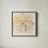 Henna Mandala II by Melissa Averinos. Shown in a sleek black glass frame for a contemporary gallery look. Available as an archival giclee rolled canvas, fine art paper, or poster print. SKU 29112a.