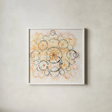 Henna Mandala II by Melissa Averinos. Shown in a crisp white glass frame for a clean and minimalist style. Available as an archival giclee rolled canvas, fine art paper, or poster print. SKU 29112a.