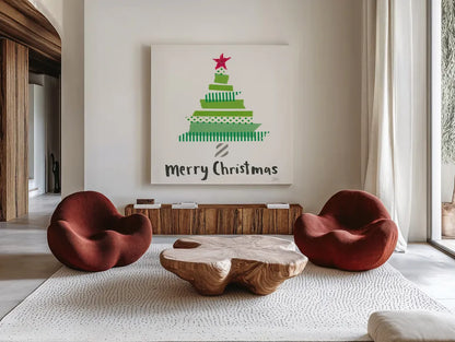 Joyful Season I by Melissa Averinos. Shown as extra-large giant wall art in a modern living room. Available as an archival giclee rolled canvas, fine art paper, or poster print. SKU 35342a.