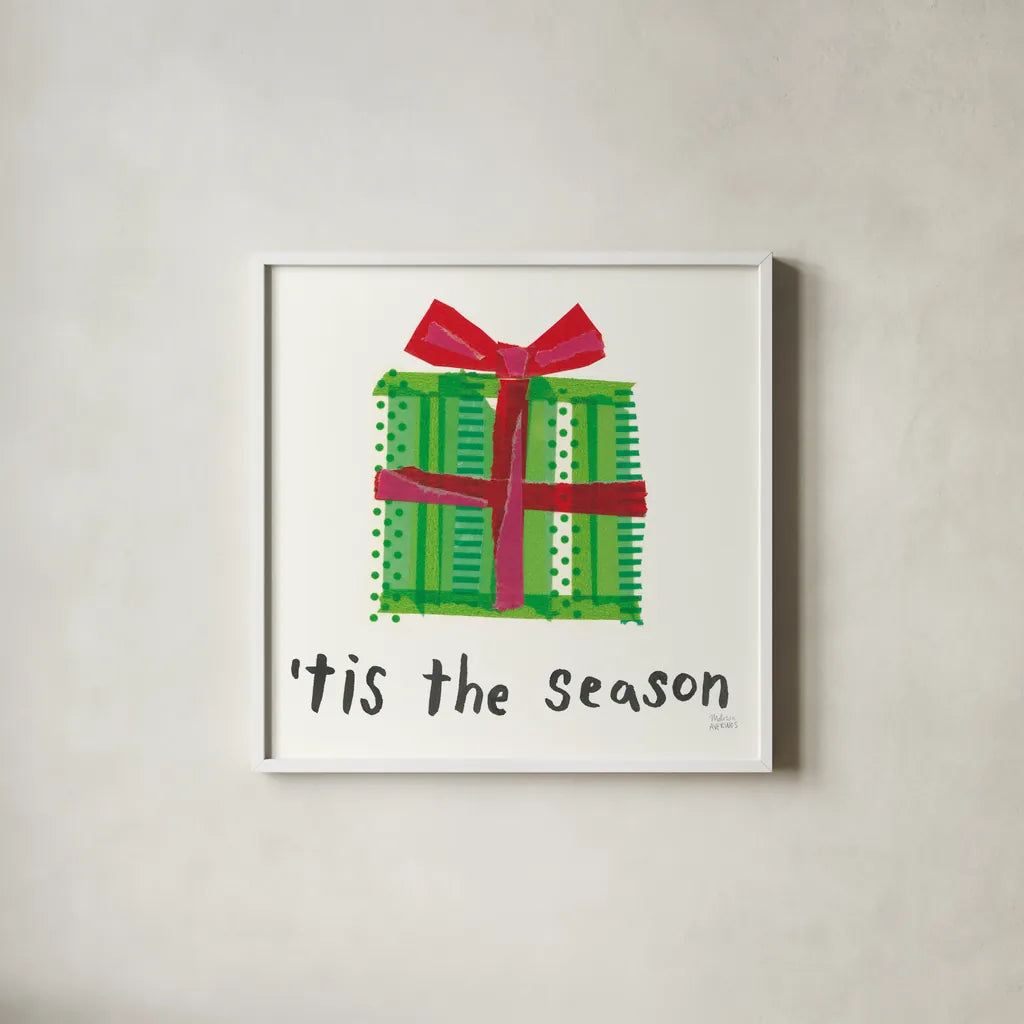 Joyful Season III by Melissa Averinos. Shown in a crisp white glass frame for a clean and minimalist style. Available as an archival giclee rolled canvas, fine art paper, or poster print. SKU 35344a.