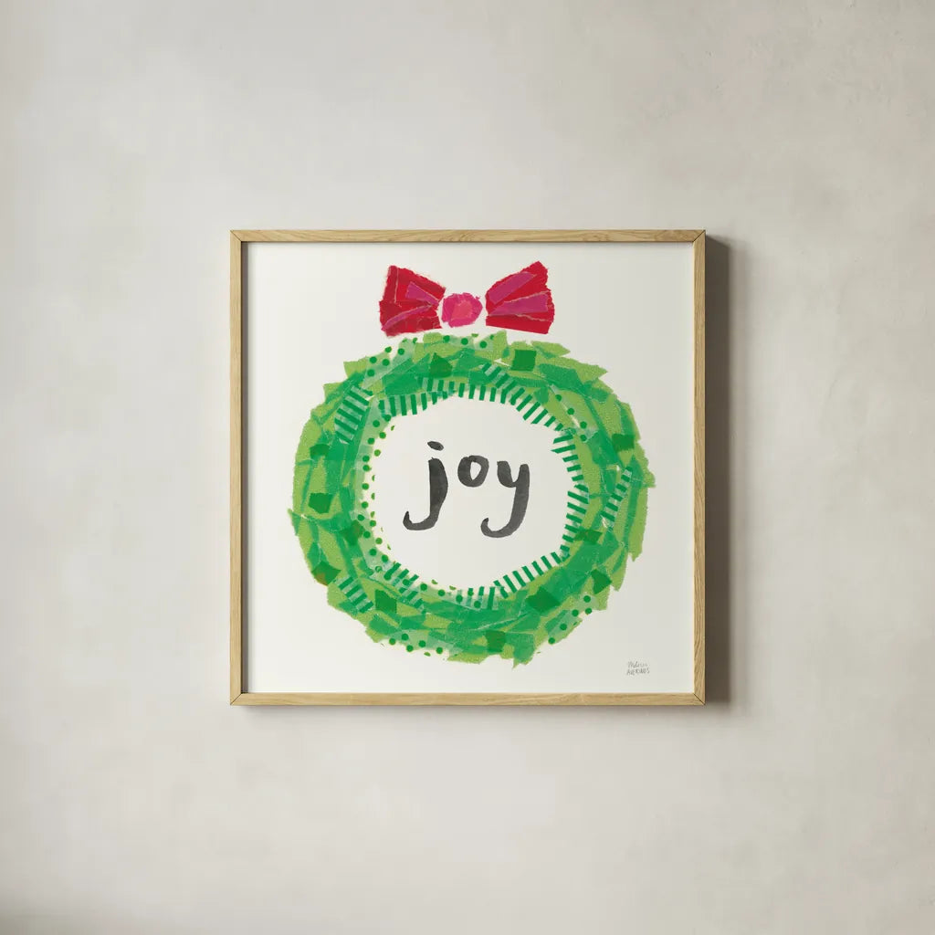 Joyful Season IV by Melissa Averinos. Shown in a natural wood glass frame for a timeless modern aesthetic. Available as an archival giclee rolled canvas, fine art paper, or poster print. SKU 35345a.