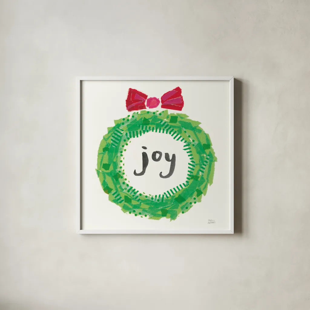 Joyful Season IV by Melissa Averinos. Shown in a crisp white glass frame for a clean and minimalist style. Available as an archival giclee rolled canvas, fine art paper, or poster print. SKU 35345a.