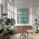 Kanari I by Melissa Averinos. shown as a print in a natural wood frame in a dining room. Available as a archival giclee rolled canvas, fine art paper, or poster print. SKU 42874h.