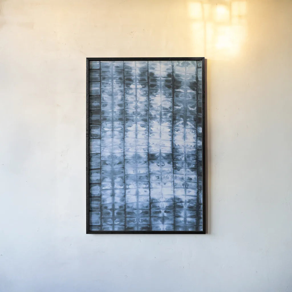 Kanari II Indigo by Melissa Averinos. shown as a paper print in a black flame. Available as a archival giclee rolled canvas, fine art paper, or poster print. SKU 43114h.