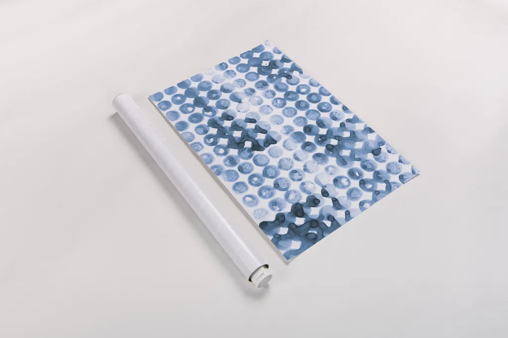 Kanari III Indigo by Melissa Averinos. shown as a rolled paper print. Available as archival giclee rolled canvas, fine art paper, or poster print. SKU 43115h.