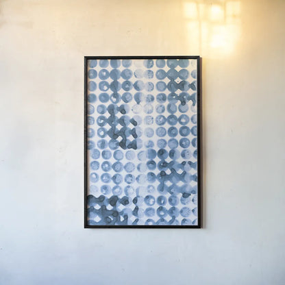 Kanari III Indigo by Melissa Averinos. shown as a paper print in a black flame. Available as a archival giclee rolled canvas, fine art paper, or poster print. SKU 43115h.