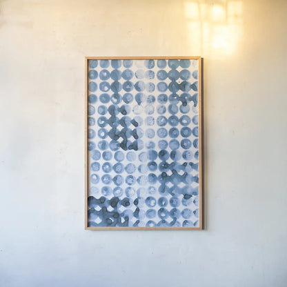 Kanari III Indigo by Melissa Averinos. shown as a paper print in a natural frame. Available as a archival giclee rolled canvas, fine art paper, or poster print. SKU 43115h.