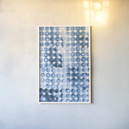 Kanari III Indigo by Melissa Averinos. shown as a paper print in a white frame. Available as a archival giclee rolled canvas, fine art paper, or poster print. SKU 43115h.