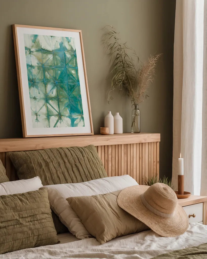 Kanari IV by Melissa Averinos. shown as a paper print in a natural frame. Available as a archival giclee rolled canvas, fine art paper, or poster print. SKU 42877h.