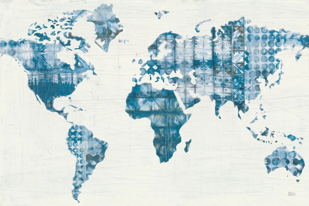 Kanari Map Indigo by Melissa Averinos. SKU 43216i. Archival Giclee Fine art print for wall decor.