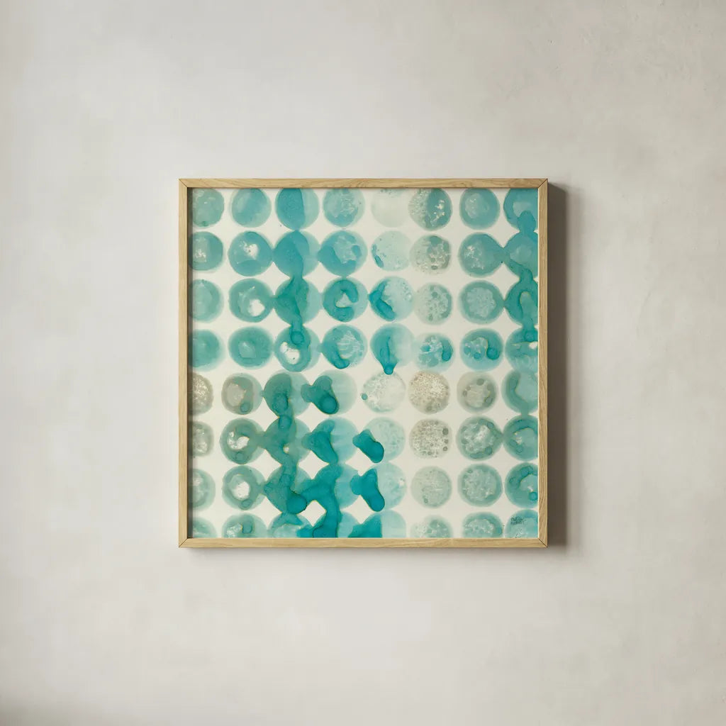 Kanari Square I by Melissa Averinos. Shown in a natural wood glass frame for a timeless modern aesthetic. Available as an archival giclee rolled canvas, fine art paper, or poster print. SKU 42880a.