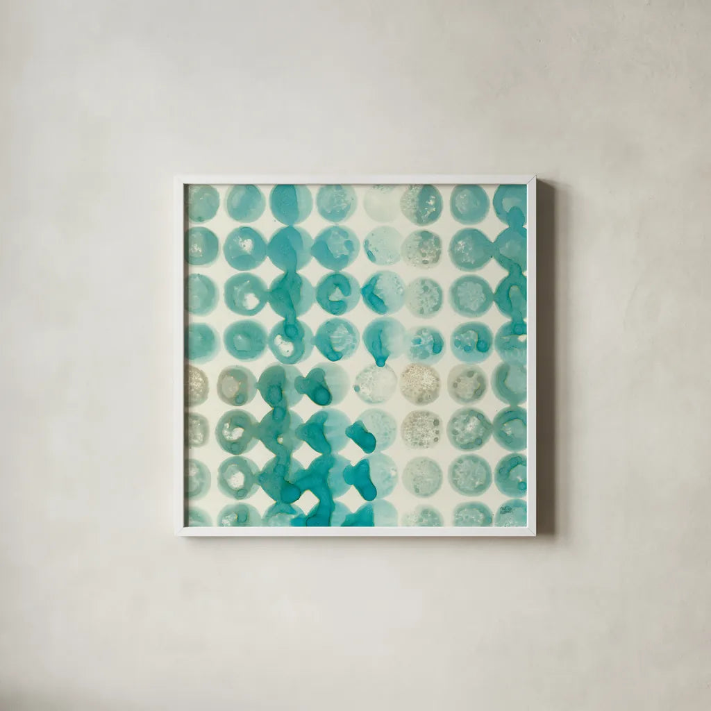 Kanari Square I by Melissa Averinos. Shown in a crisp white glass frame for a clean and minimalist style. Available as an archival giclee rolled canvas, fine art paper, or poster print. SKU 42880a.