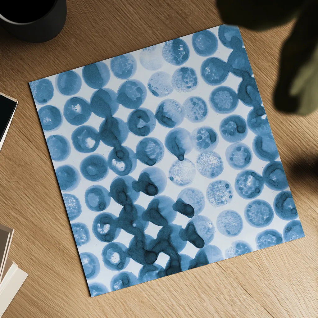 Kanari Square I Indigo by Melissa Averinos. Shown as a detailed flat fine art print, highlighting archival giclee quality. Available as an archival giclee rolled canvas, fine art paper, or poster print. SKU 43111a.