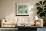 Kanari Square II by Melissa Averinos. Displayed in a glass frame with matte in a clean modern living room. Available as an archival giclee rolled canvas, fine art paper, or poster print. SKU 42881a.