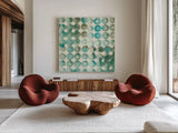 Kanari Square II by Melissa Averinos. Shown as extra-large giant wall art in a modern living room. Available as an archival giclee rolled canvas, fine art paper, or poster print. SKU 42881a.