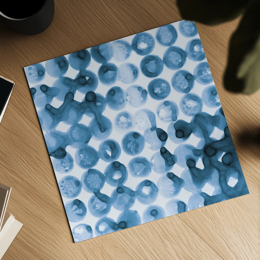 Kanari Square II Indigo by Melissa Averinos. Shown as a detailed flat fine art print, highlighting archival giclee quality. Available as an archival giclee rolled canvas, fine art paper, or poster print. SKU 43112a.