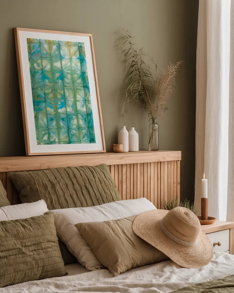 Kanari V by Melissa Averinos. shown as a paper print in a natural frame. Available as a archival giclee rolled canvas, fine art paper, or poster print. SKU 42878h.