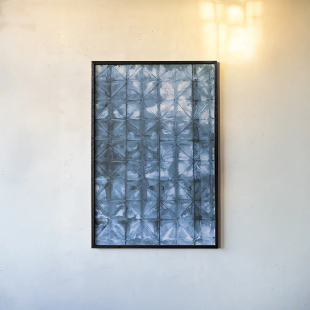 Kanari V Indigo by Melissa Averinos. shown as a paper print in a black flame. Available as a archival giclee rolled canvas, fine art paper, or poster print. SKU 43117h.