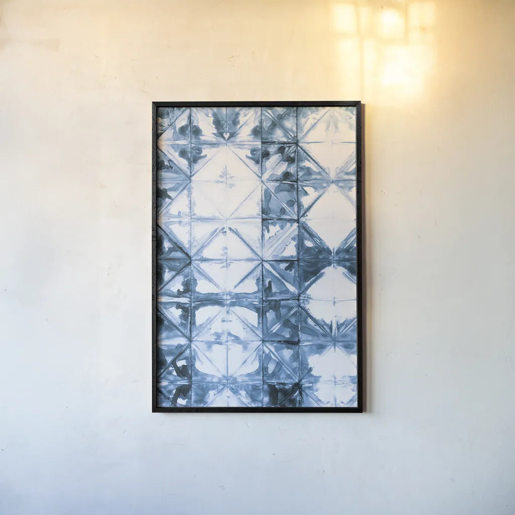 Kanari VI Indigo by Melissa Averinos. shown as a paper print in a black flame. Available as a archival giclee rolled canvas, fine art paper, or poster print. SKU 43118h.