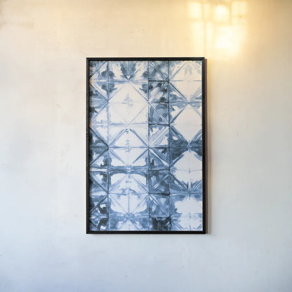 Kanari VI Indigo by Melissa Averinos. shown as a paper print in a black flame. Available as a archival giclee rolled canvas, fine art paper, or poster print. SKU 43118h.