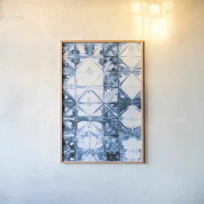 Kanari VI Indigo by Melissa Averinos. shown as a paper print in a natural frame. Available as a archival giclee rolled canvas, fine art paper, or poster print. SKU 43118h.