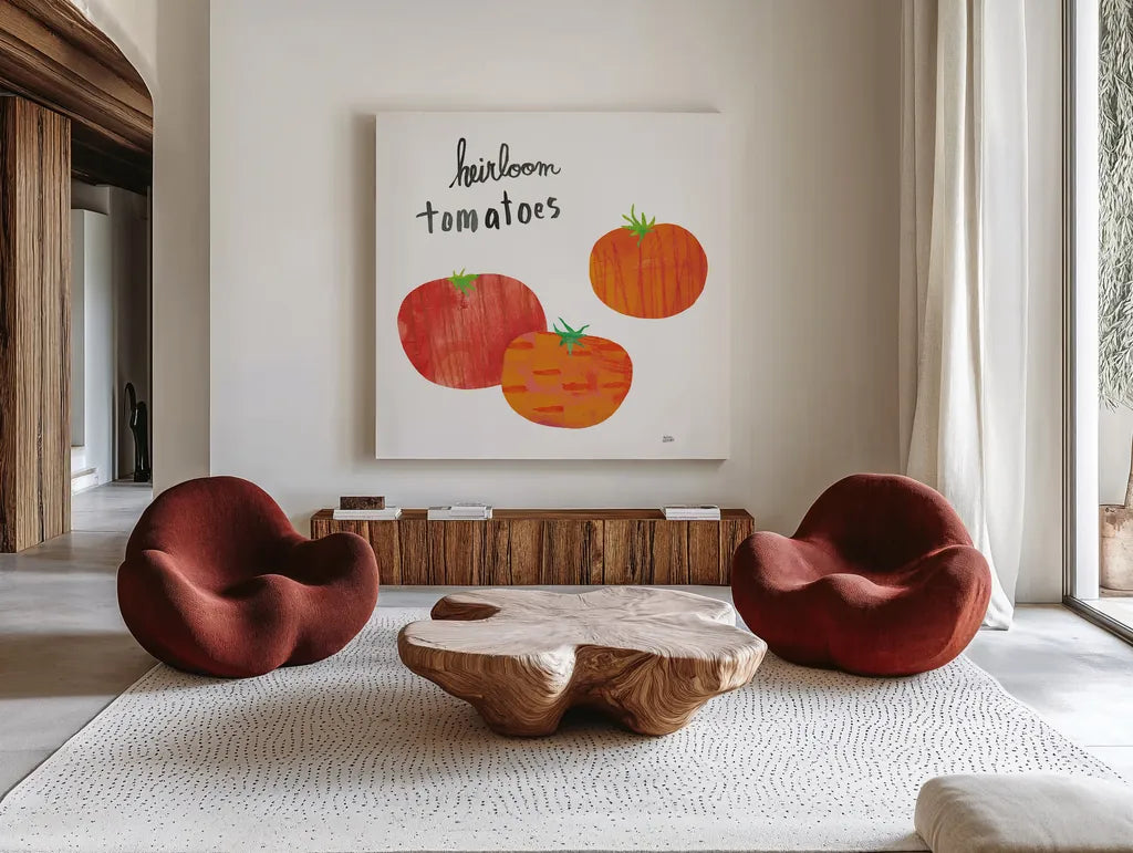 Kitchen Garden II by Melissa Averinos. Shown as extra-large giant wall art in a modern living room. Available as an archival giclee rolled canvas, fine art paper, or poster print. SKU 33385a.