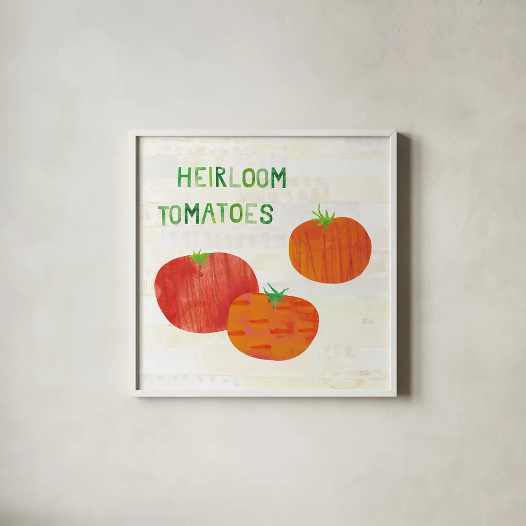 Kitchen Garden II v2 by Melissa Averinos. Shown in a crisp white glass frame for a clean and minimalist style. Available as an archival giclee rolled canvas, fine art paper, or poster print. SKU 56979a.