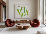 Kitchen Garden III by Melissa Averinos. Shown as extra-large giant wall art in a modern living room. Available as an archival giclee rolled canvas, fine art paper, or poster print. SKU 33386a.