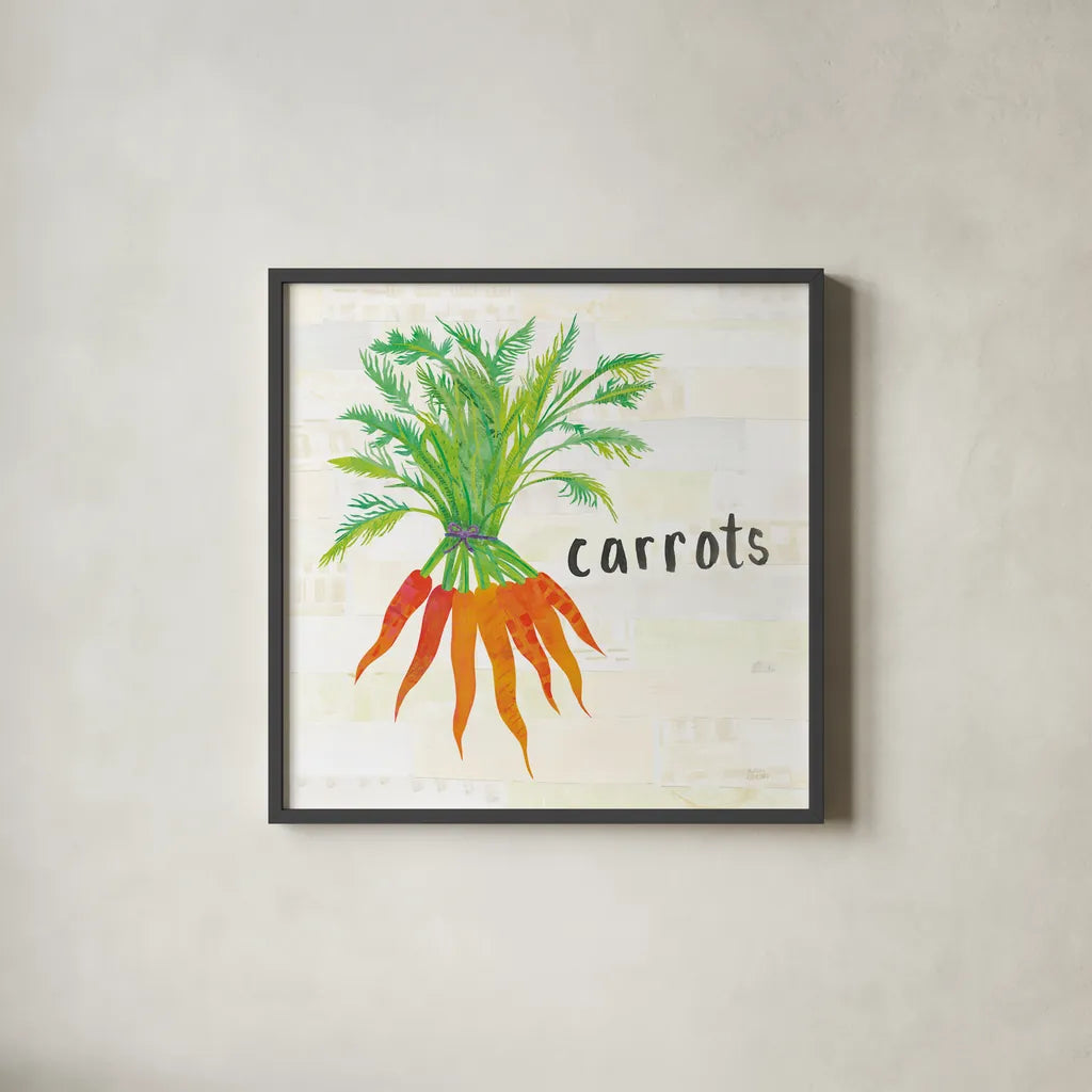 Kitchen Garden IV Cream by Melissa Averinos. Shown in a sleek black glass frame for a contemporary gallery look. Available as an archival giclee rolled canvas, fine art paper, or poster print. SKU 35525a.