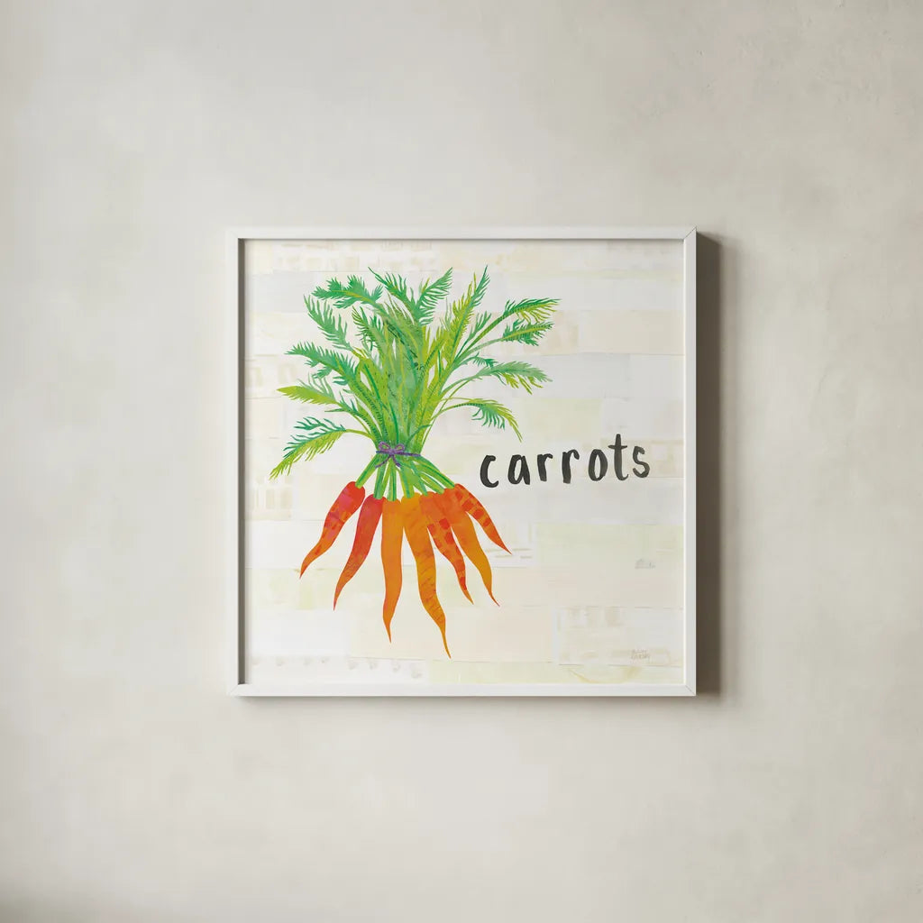 Kitchen Garden IV Cream by Melissa Averinos. Shown in a crisp white glass frame for a clean and minimalist style. Available as an archival giclee rolled canvas, fine art paper, or poster print. SKU 35525a.